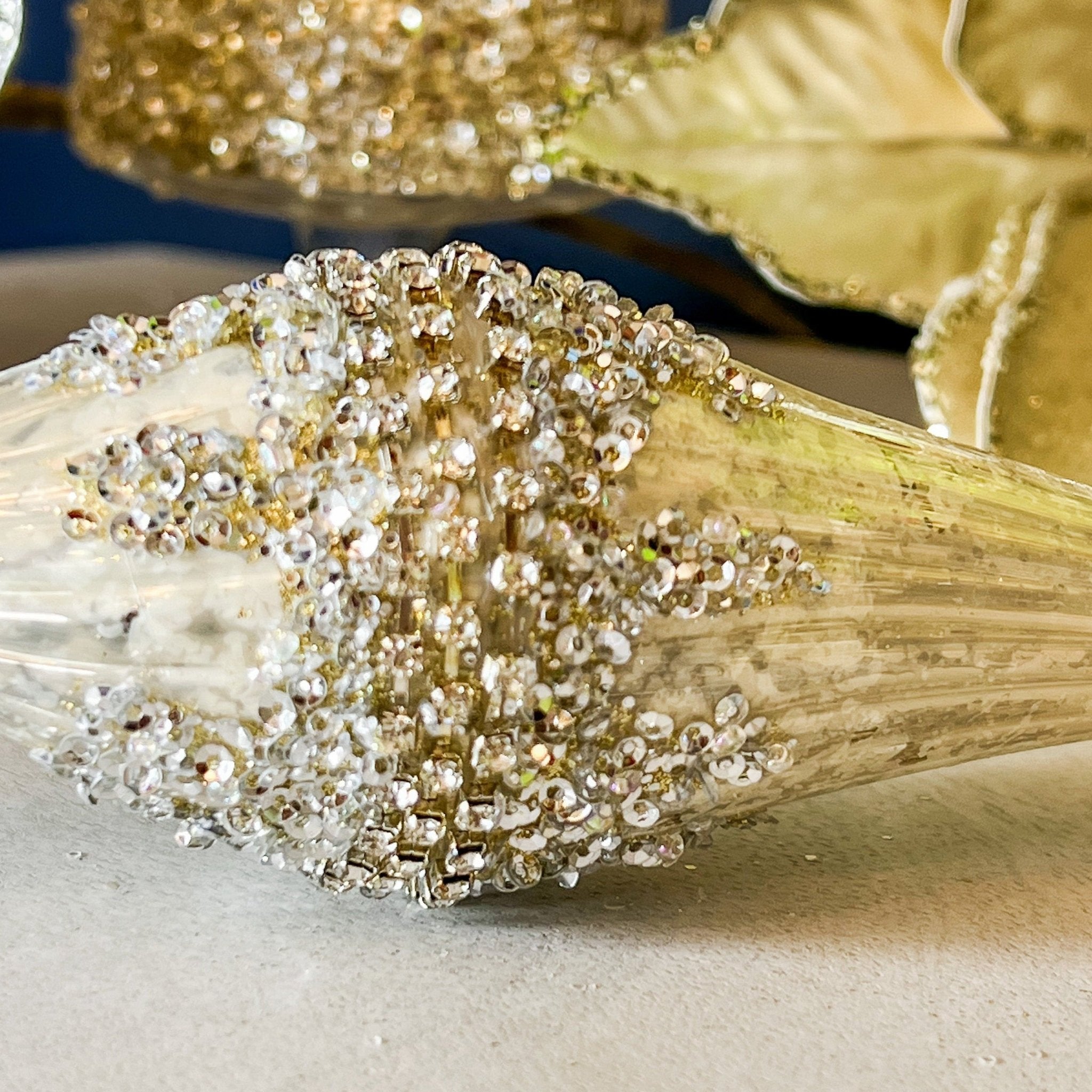 Platinum Jeweled 10.5" Glass Drop Ornament (2 styles) - DiamondValeDecor