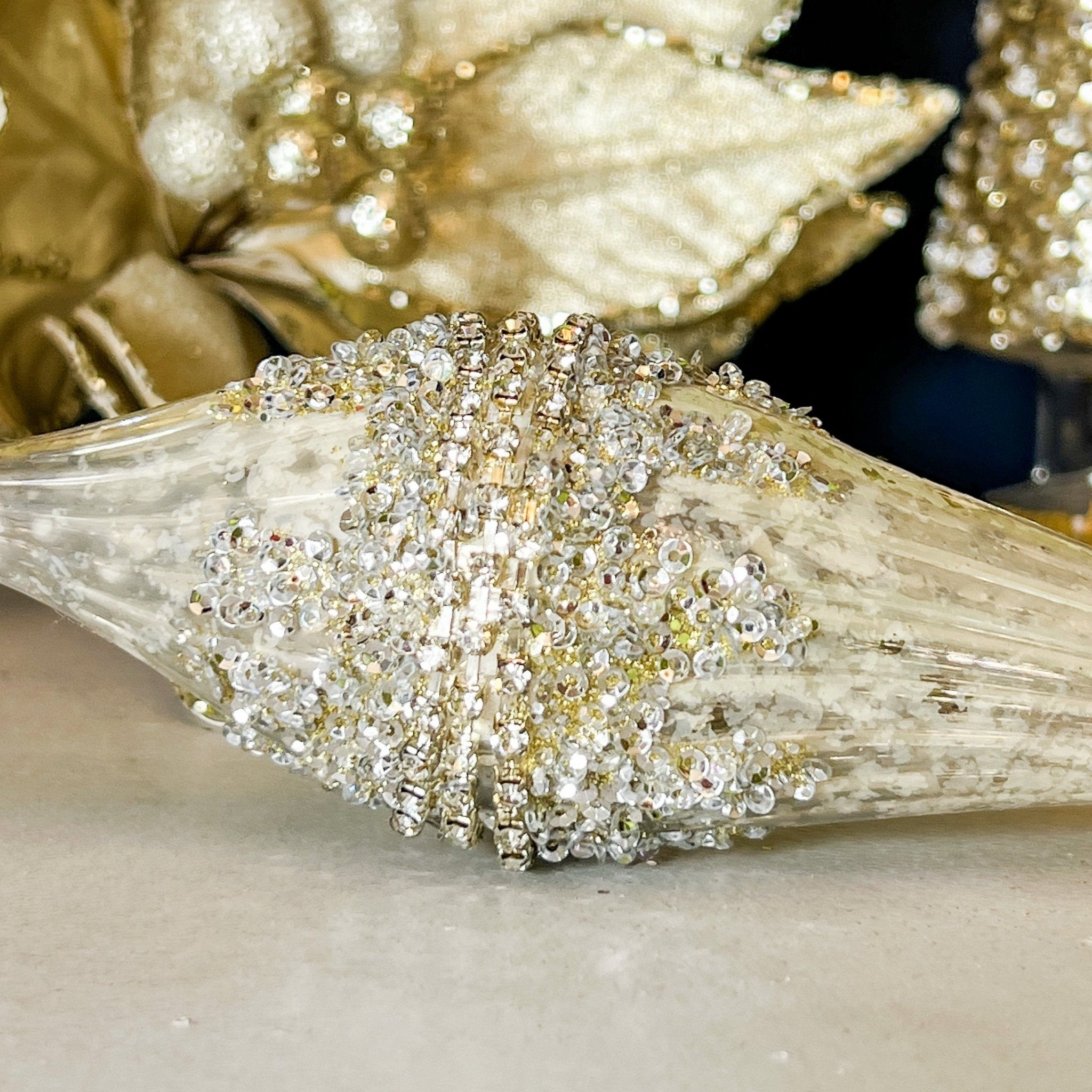 Platinum Jeweled 10.5" Glass Drop Ornament (2 styles) - DiamondValeDecor