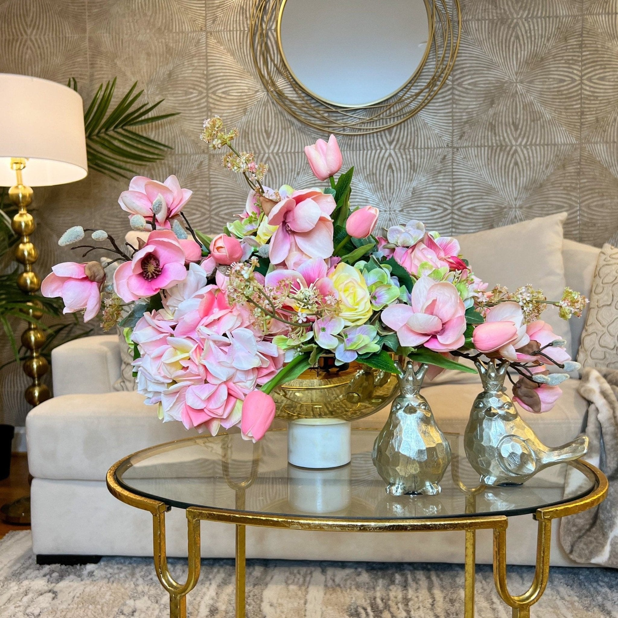 Rose-Hydrangea Bouquet (13") | Pink Flower | Spring Flower | Artificial Flowers | Faux Rose | Faux Hydrangea | Faux Floral Arrangement - DiamondValeDecor