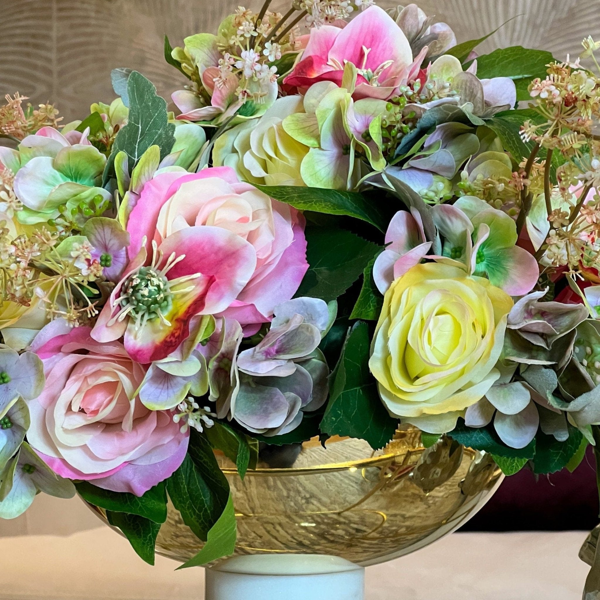Rose-Hydrangea Bouquet (13") | Pink Flower | Spring Flower | Artificial Flowers | Faux Rose | Faux Hydrangea | Faux Floral Arrangement - DiamondValeDecor