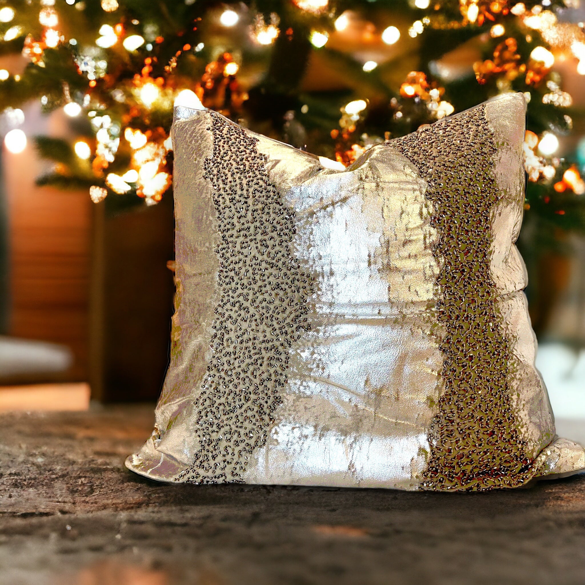 Silver Beaded Velvet 20x20 Pillow Cover - DiamondVale
