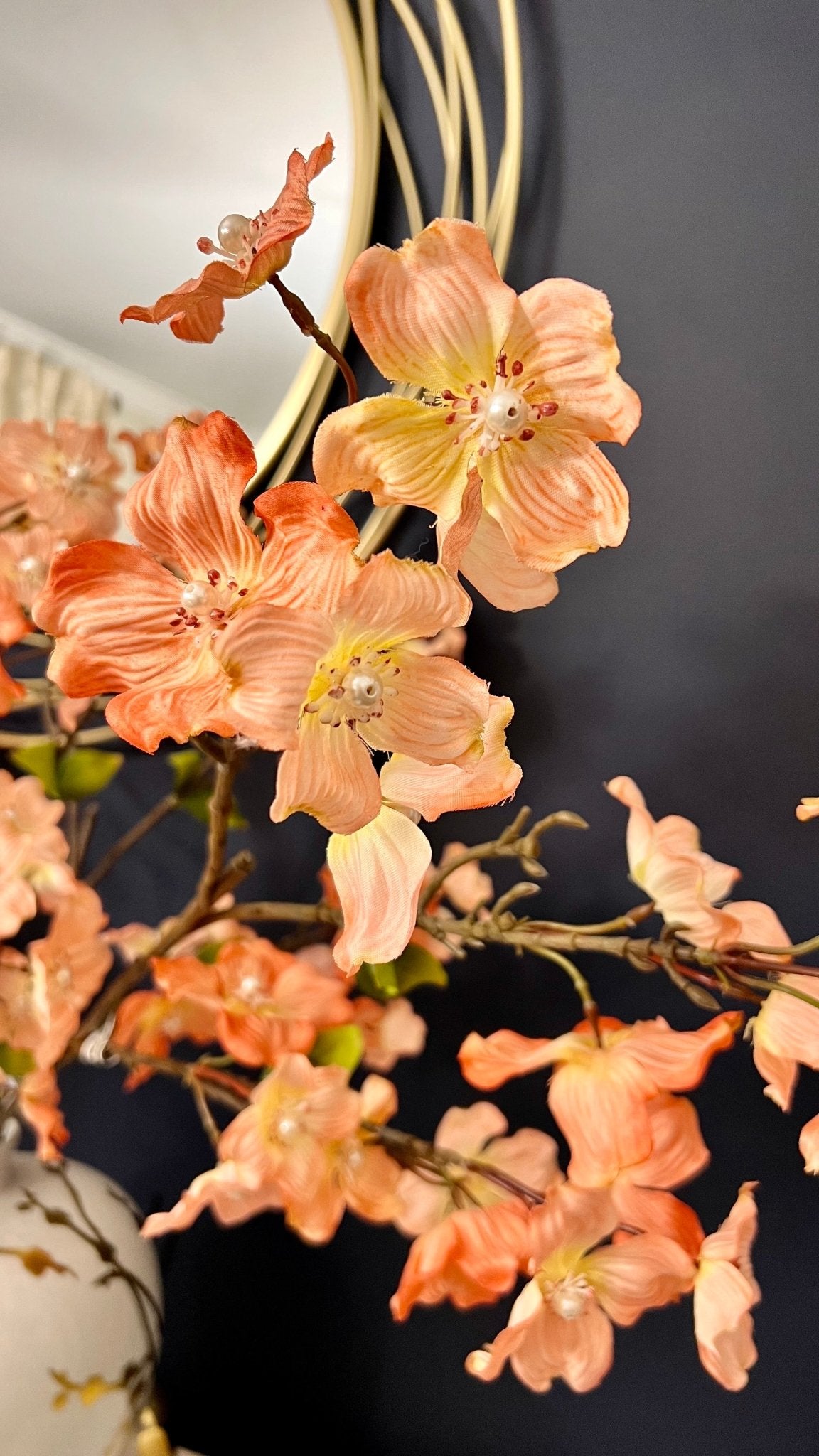 Tall Peach Dogwood Flower Stem with Pearl (36") - DiamondValeDecor