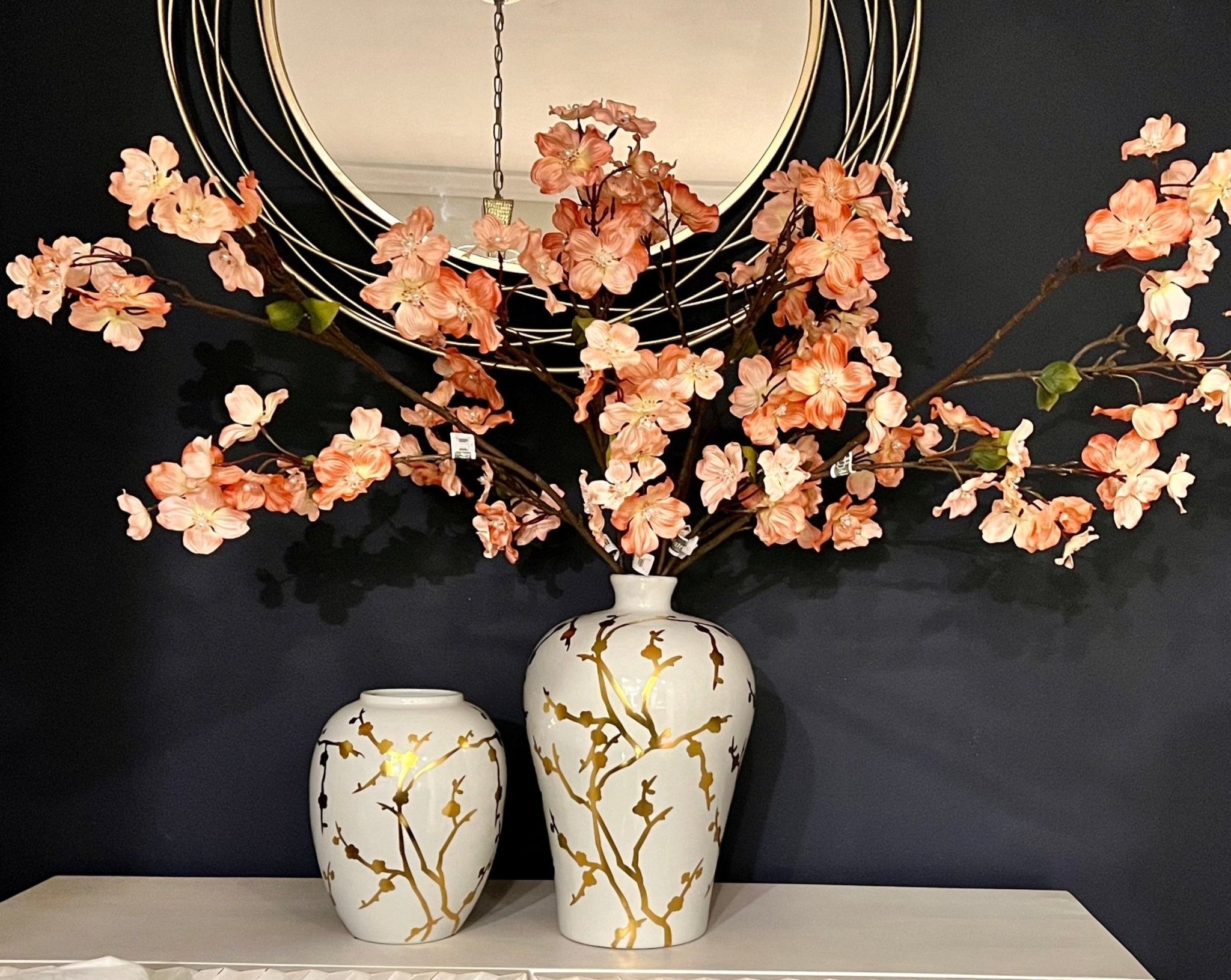 Tall Peach Dogwood Flower Stem with Pearl (36") - DiamondValeDecor