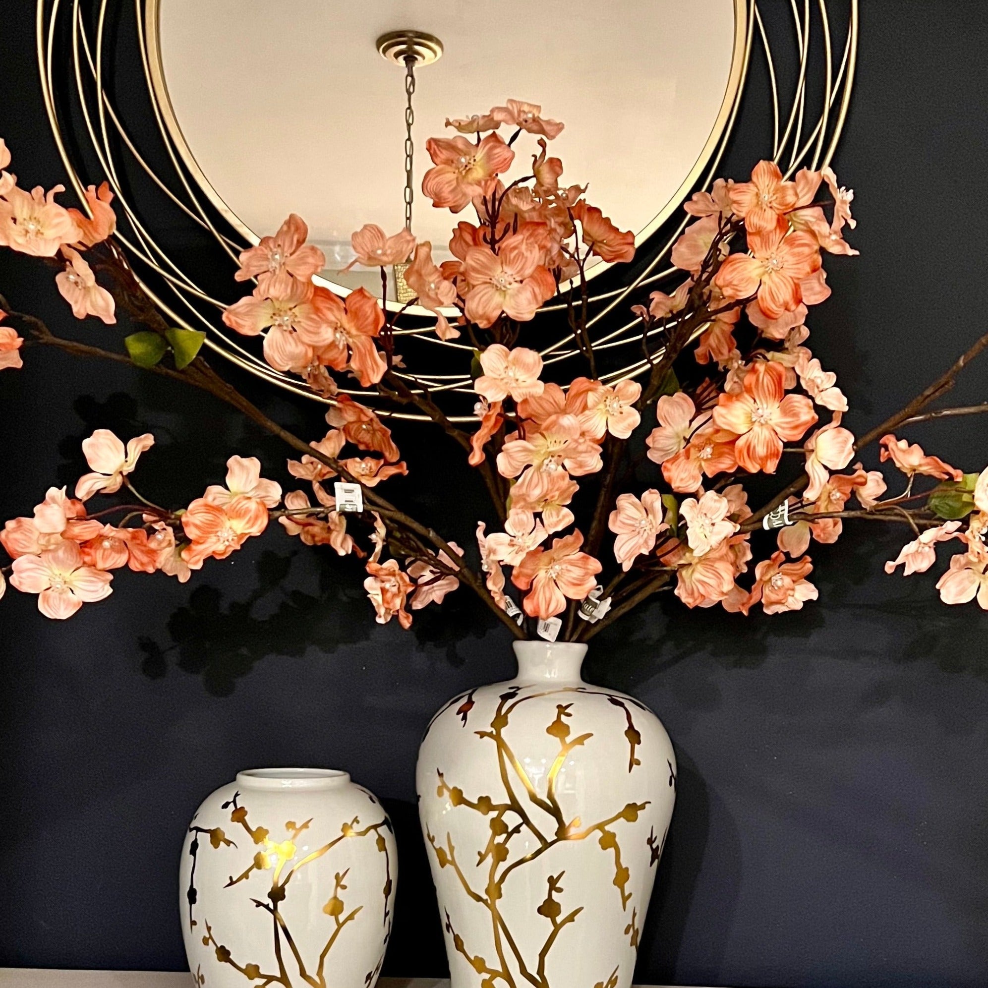 Tall Peach Dogwood Flower Stem with Pearl (36") - DiamondValeDecor