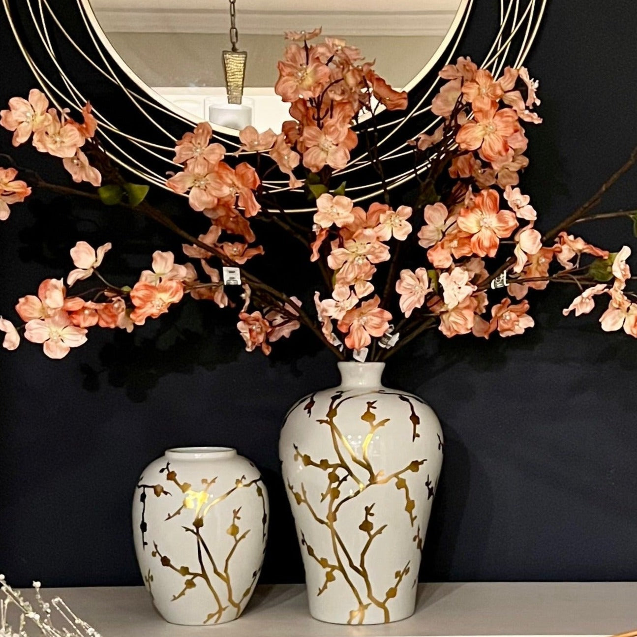 Tall Peach Dogwood Flower Stem with Pearl (36") - DiamondValeDecor