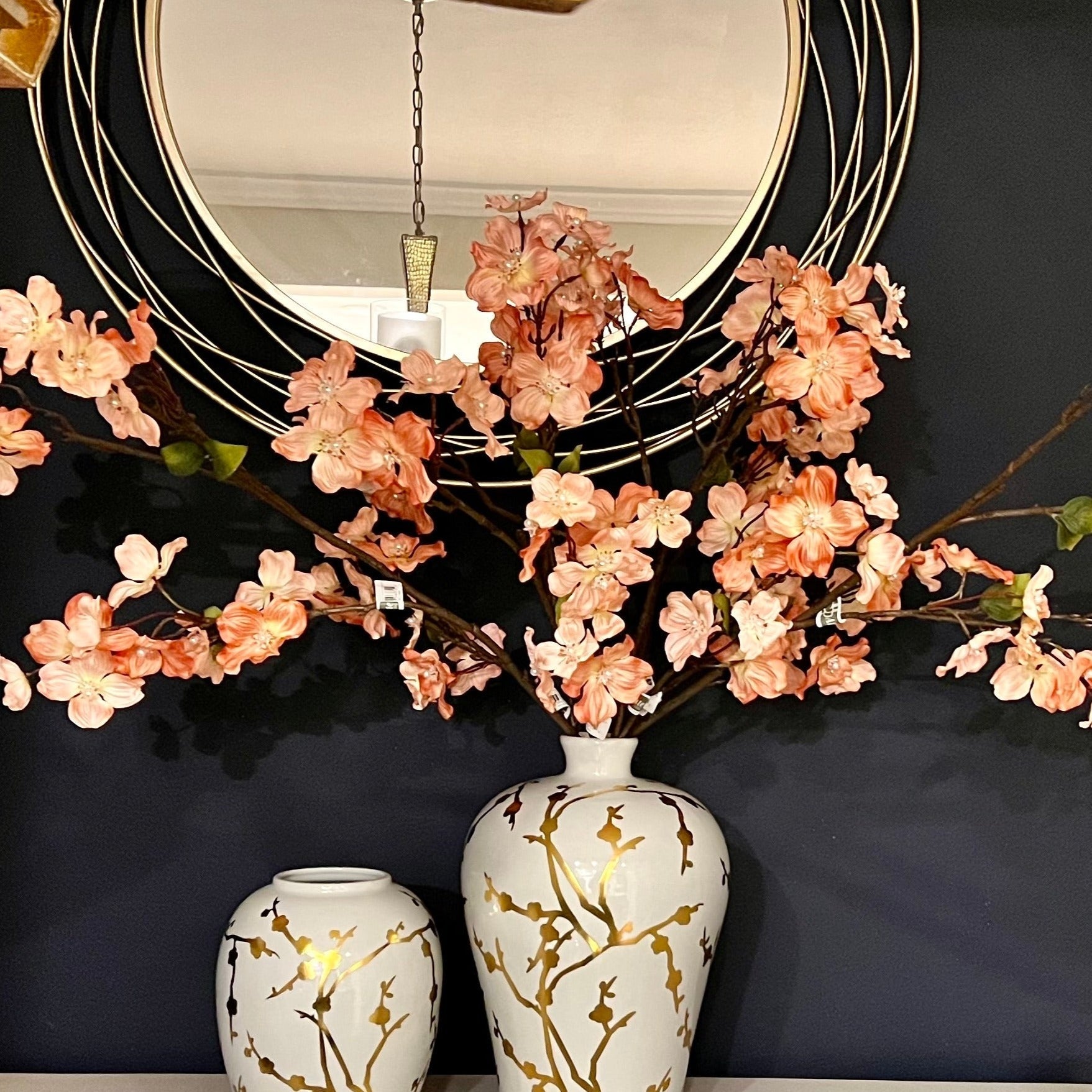 Tall Peach Dogwood Flower Stem with Pearl (36") - DiamondValeDecor
