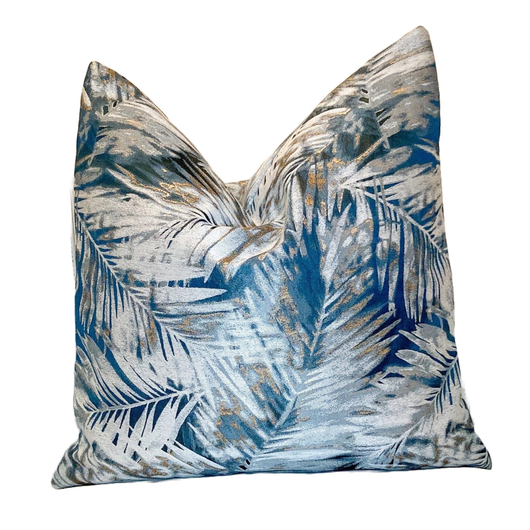 Teal Metallic Leaf Printed 20x20 Pillow Cover - DiamondVale