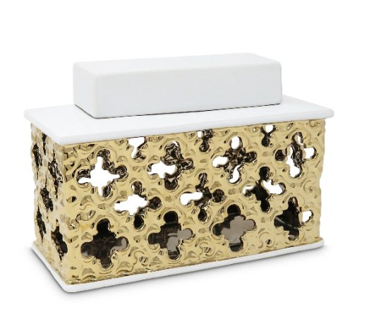 White and Gold Mosaic Patterned Ceramic Jars (2 sizes) - DiamondVale