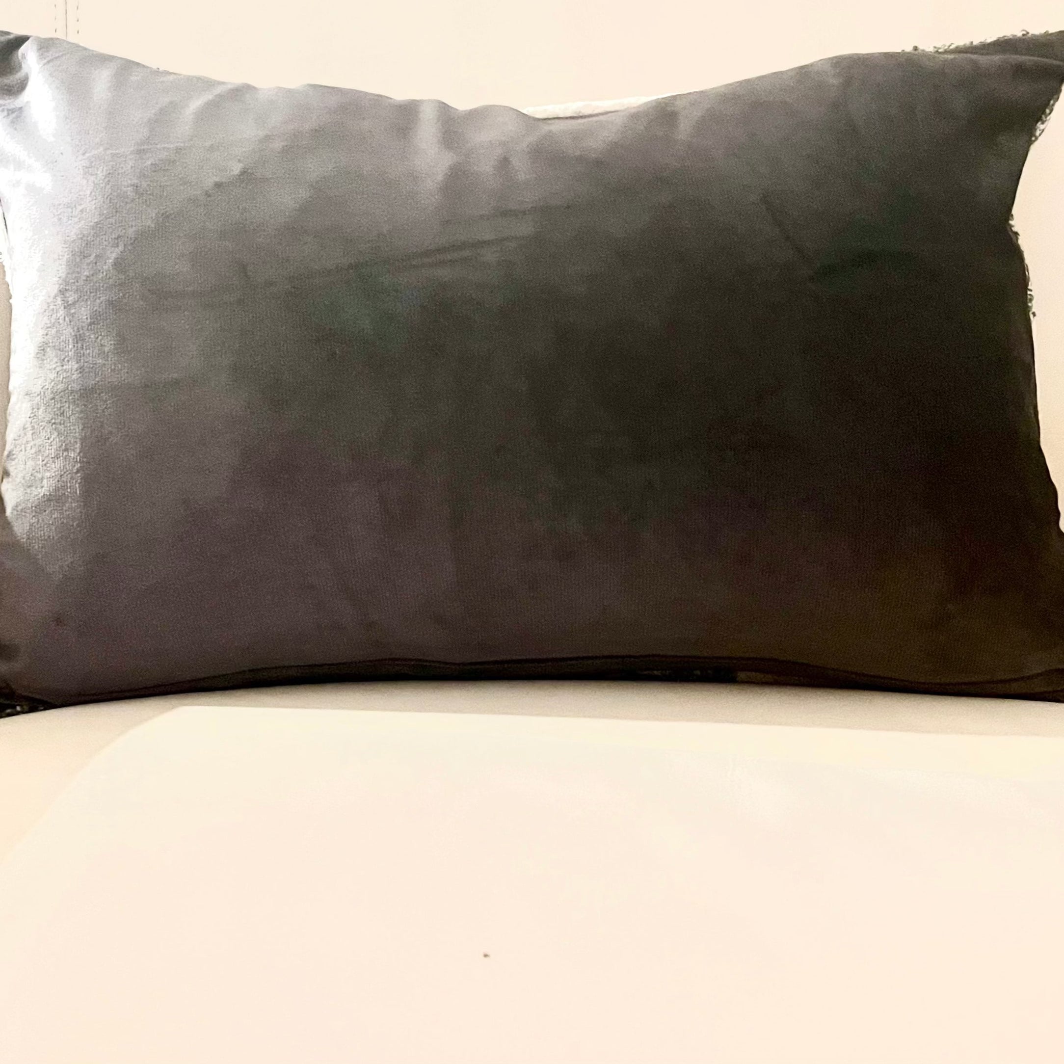 Ivory Gray Boucle Velvet Lumbar Pillow