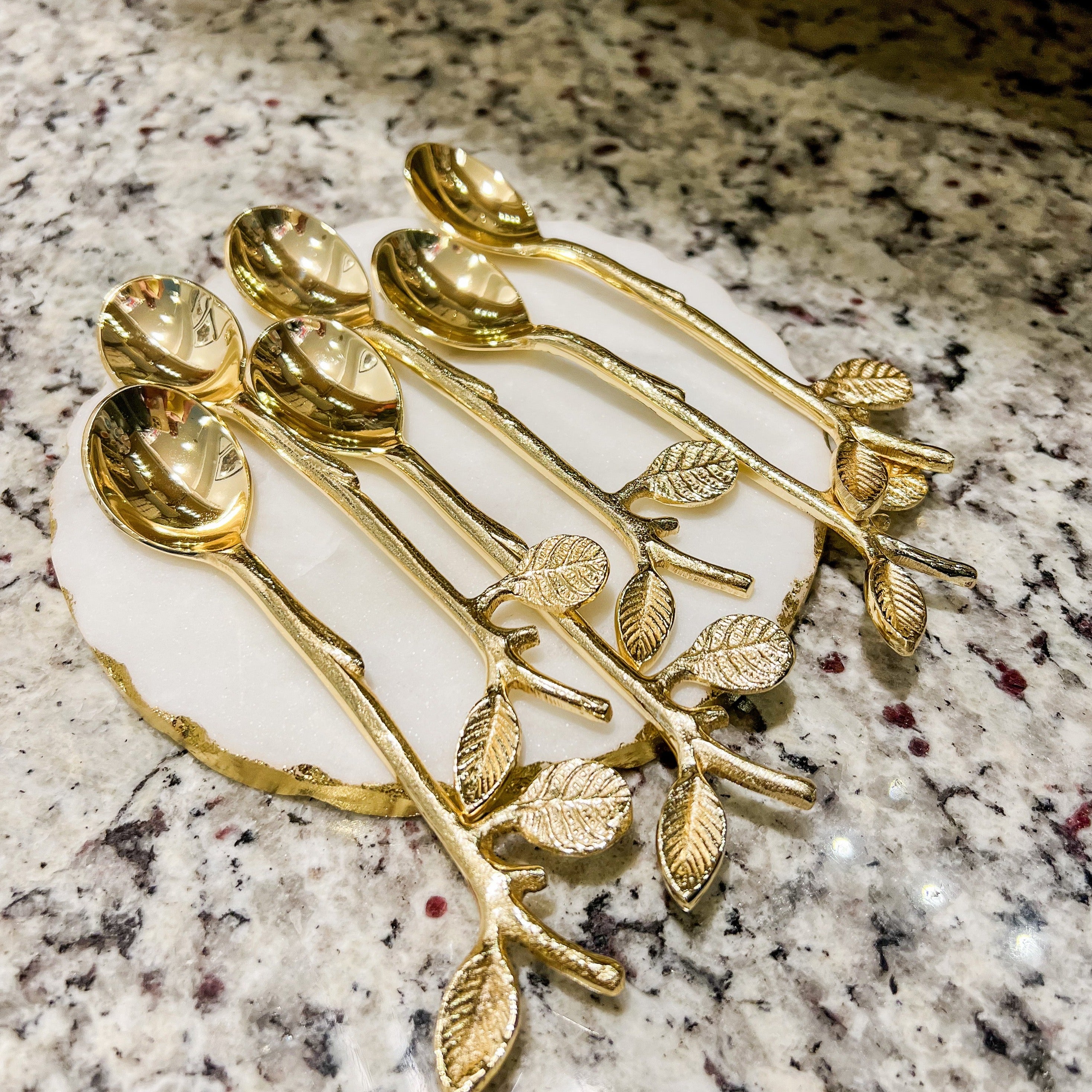 Gold Swan Spoon Holder with 6 Spoons