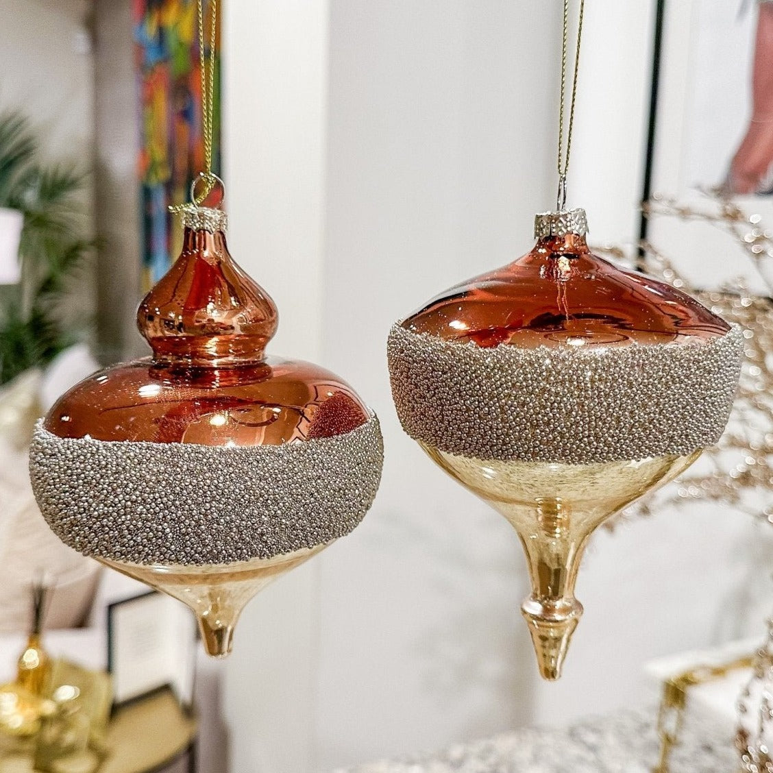 Beaded Pearl Onion Ombre Glass Ornament (Set of 2) - DiamondVale