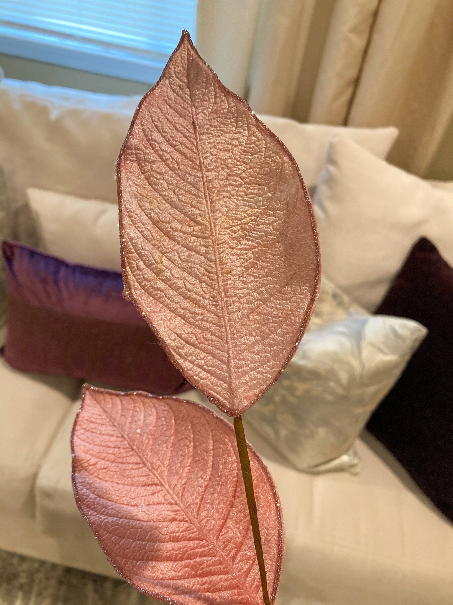 Blush Champagne Metallic Magnolia Leaf (38") - DiamondValeDecor