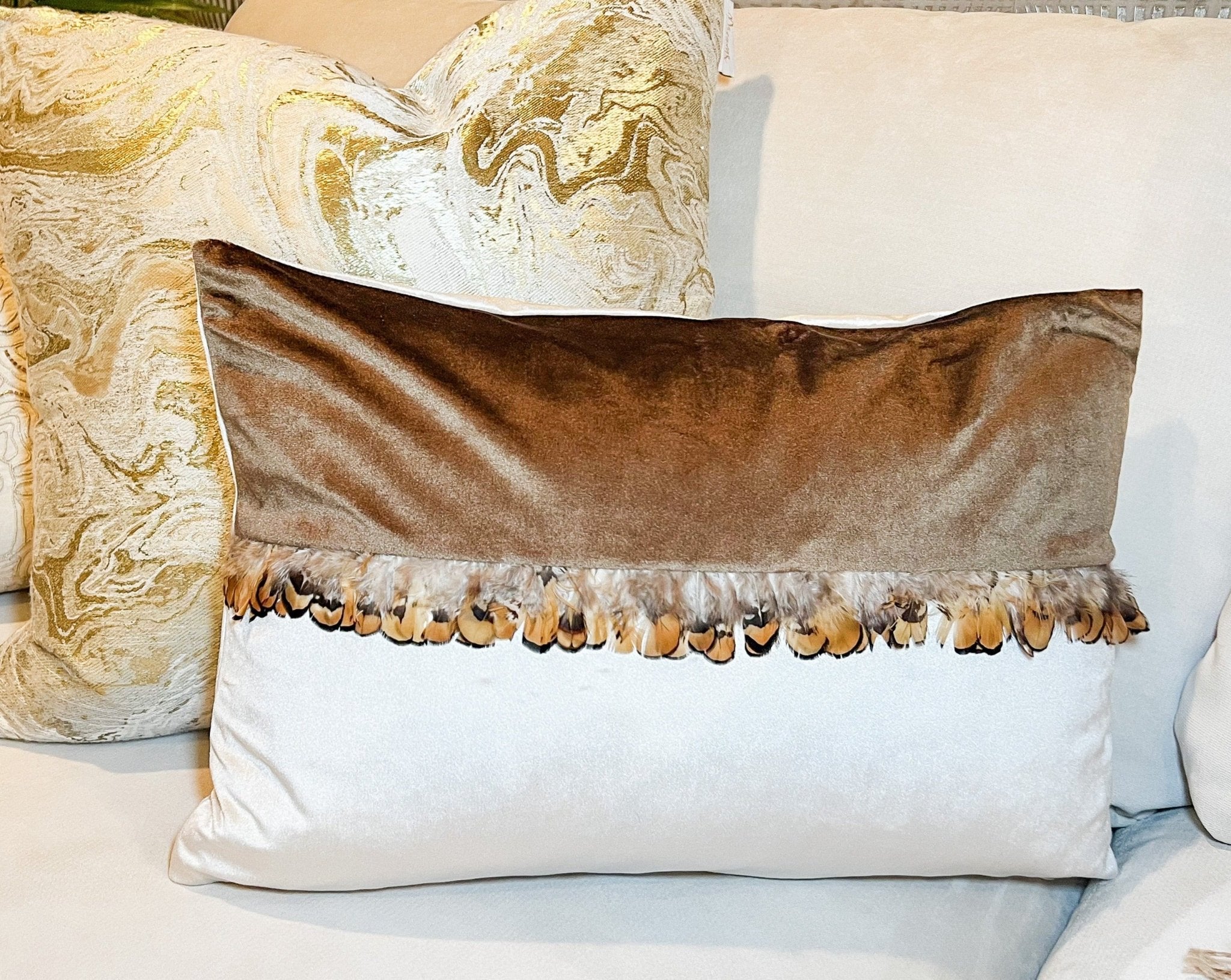 Brown and Ivory Velvet Lumbar Pillow Cover - DiamondVale