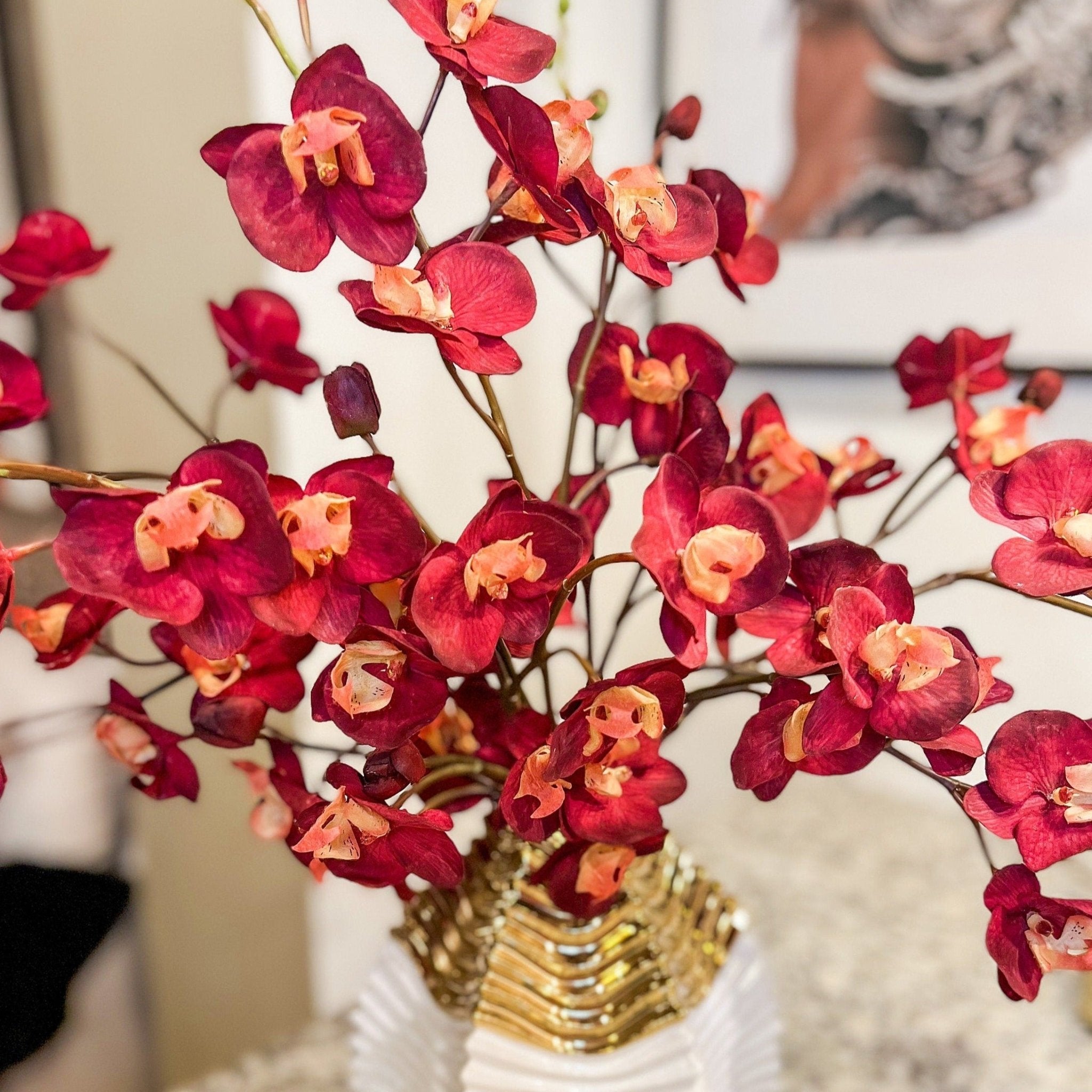 Burgundy Phalaenopsis Orchid (25") | Red Flower | Artificial Flowers | Faux Flowers | Faux Floral Arrangement - DiamondValeDecor