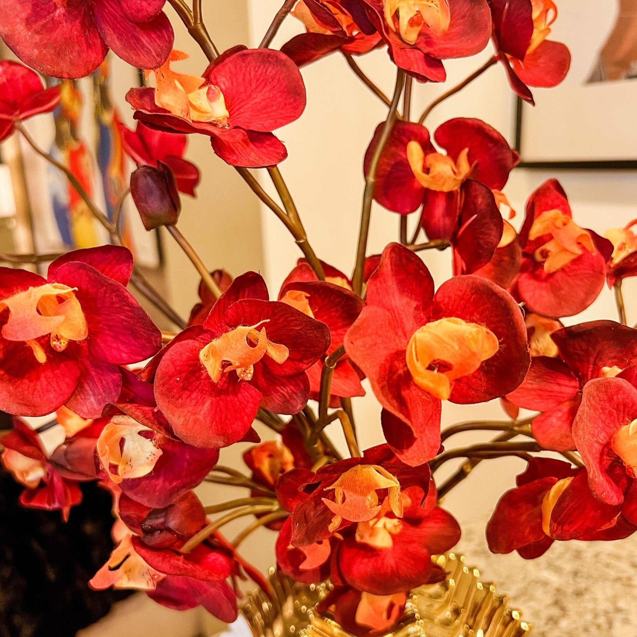 Burgundy Phalaenopsis Orchid (25") | Red Flower | Artificial Flowers | Faux Flowers | Faux Floral Arrangement - DiamondValeDecor