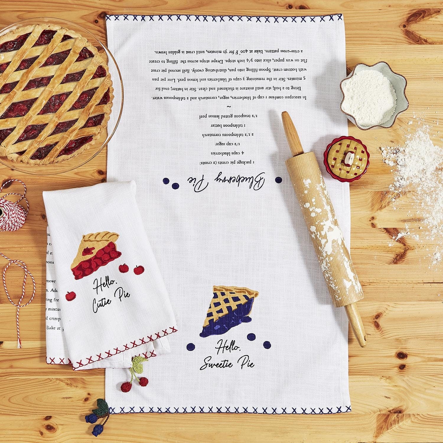Dish Towels with Crocheted Tassels (Set of 2) | Kitchen Hand Towels | Kitchen Dish Towels | Pie Recipe | Tea Towel - DiamondValeDecor