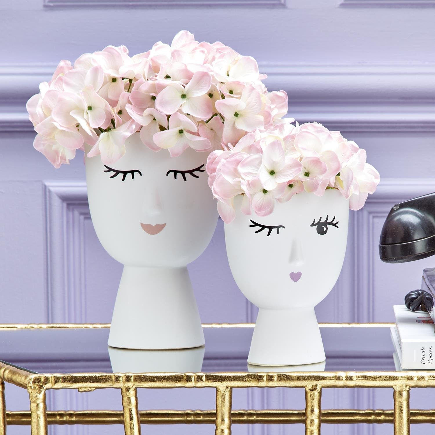 Face Vase White Porcelain with Gold Trim - 2 sizes available | Utensil Holder | Flower Vase | Housewarming Gift | Vanity Vase | Girl Bedroom Decor - DiamondValeDecor