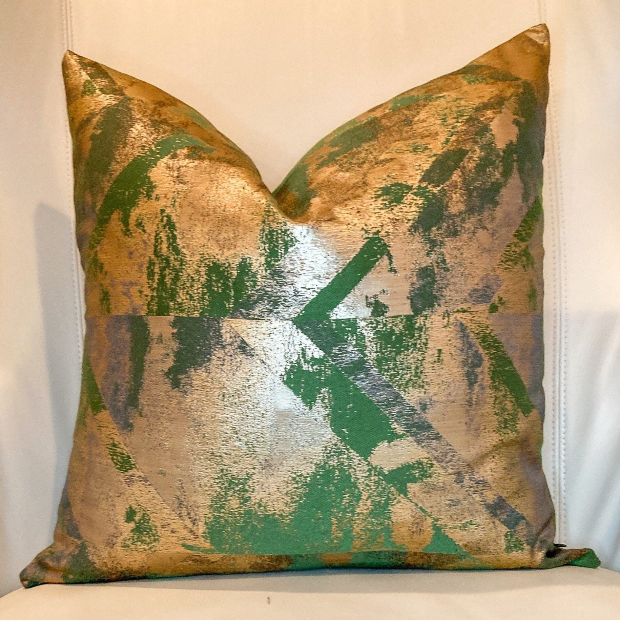 Glam Pillow Cover | Luxury Green and Gold Jacquard Pillow | 20x20 Pillow Cover | Metallic Pillow | Decorative Pillow | Accent Pillow - DiamondValeDecor