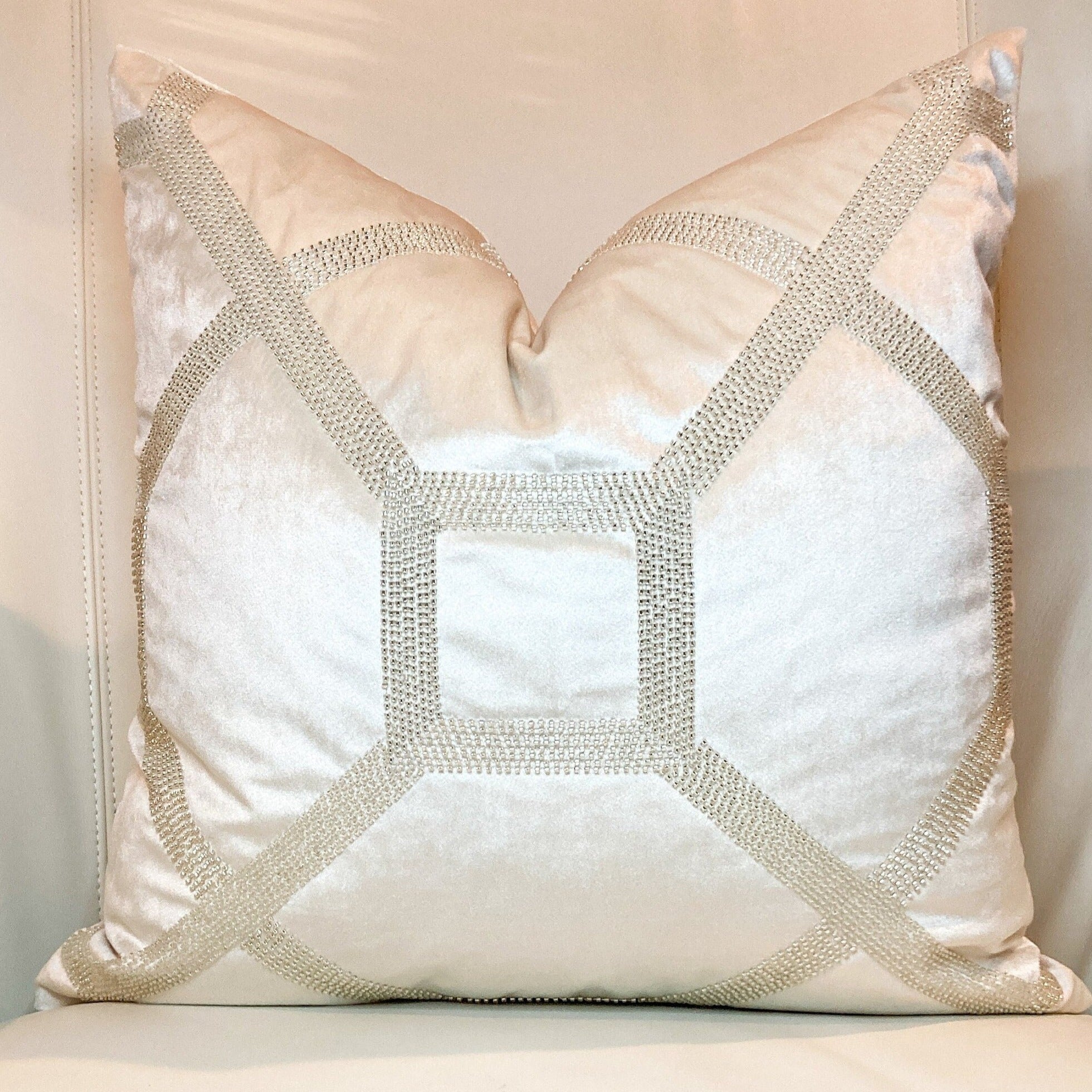 Glam Pillow Cover | Luxury Ivory Cream Velvet Pillow | 20x20 Pillow Cover | Decorative Pillow | Accent Pillow | Housewarming Gift - DiamondValeDecor