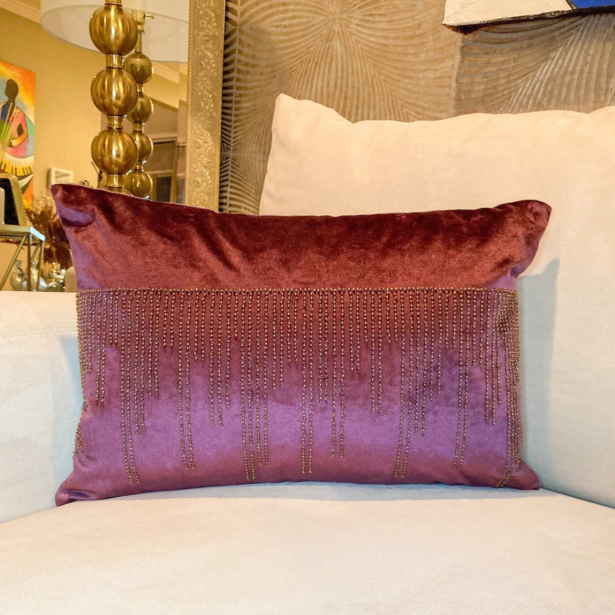 Glam Pillow Cover | Luxury Plum Velvet Pillow | Lumbar Pillow Cover | Metallic Pillow | Decorative Pillow | Accent Pillow | Housewarming Gift - DiamondValeDecor