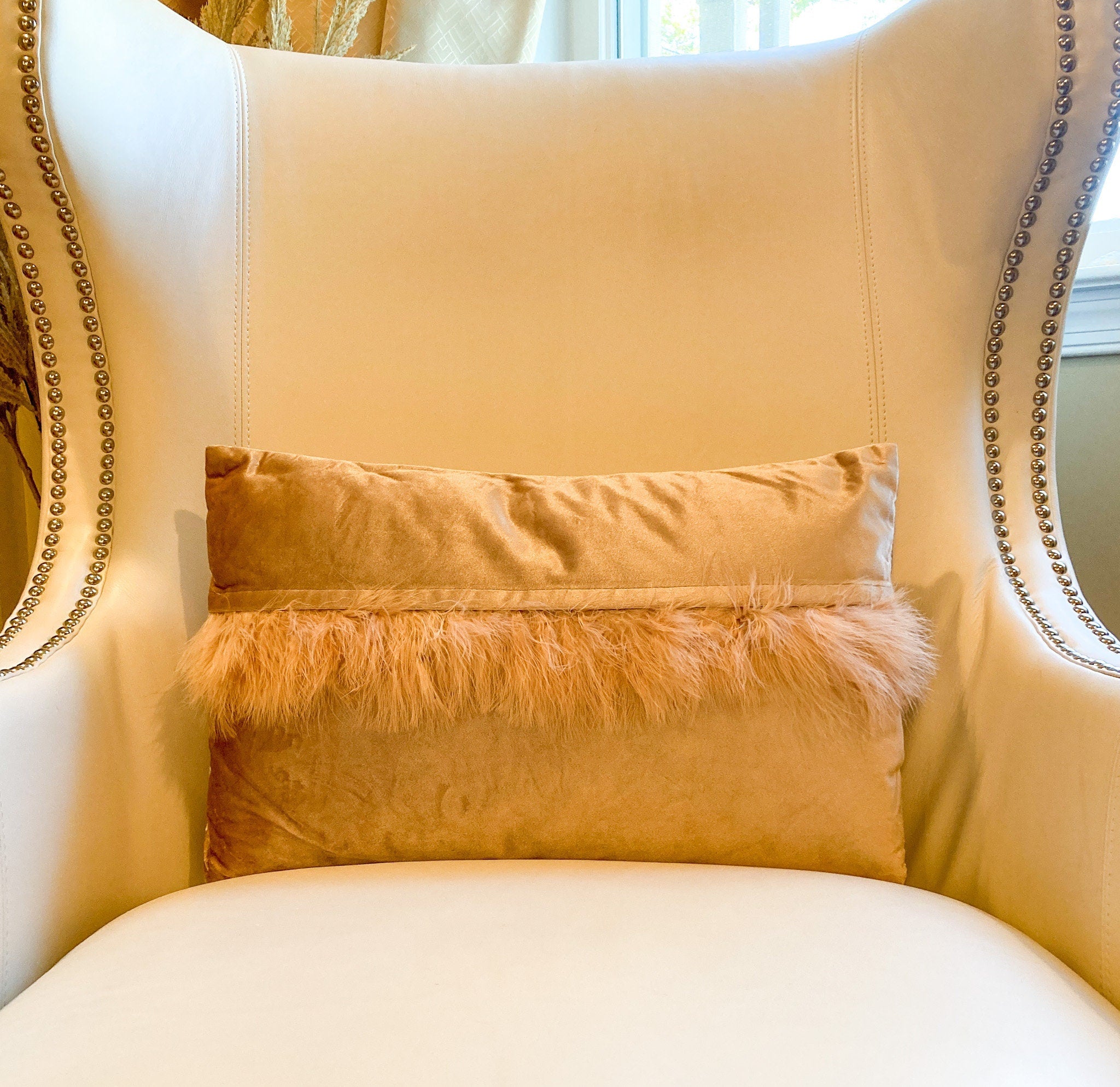 Glam Pillow | Luxury Champagne Velvet Pillow | Lumbar Pillow | Metallic Pillow | Decorative Pillow | Accent Pillow | Housewarming Gift - DiamondValeDecor