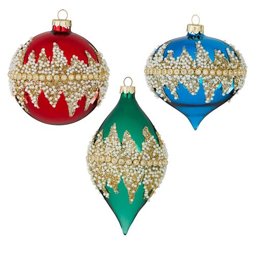 Glass Jeweled Beaded with Rhinestones Ornaments (3 colors available - red, green, blue) - DiamondValeDecor