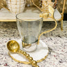 Glass Mug with Silver Base and Gold Pomegranate Detail Handle - DiamondValeDecor