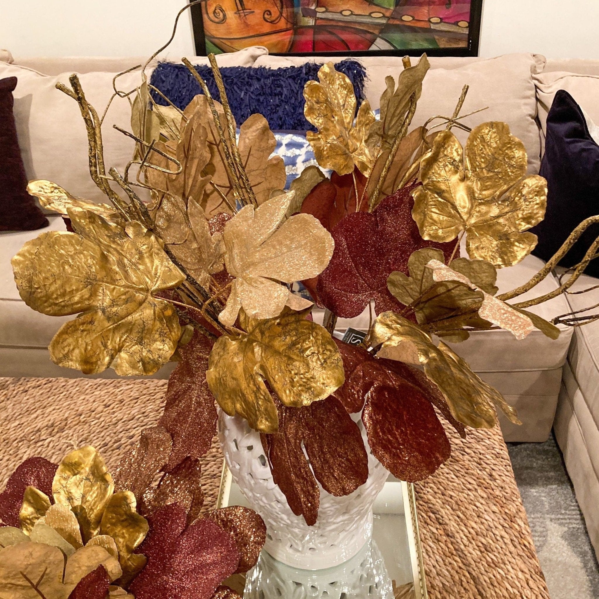 Glitter Metallic Flowers (13", 29") | Fall Flower Arrangement | Fall Flower Centerpiece | Artificial Flowers - DiamondValeDecor