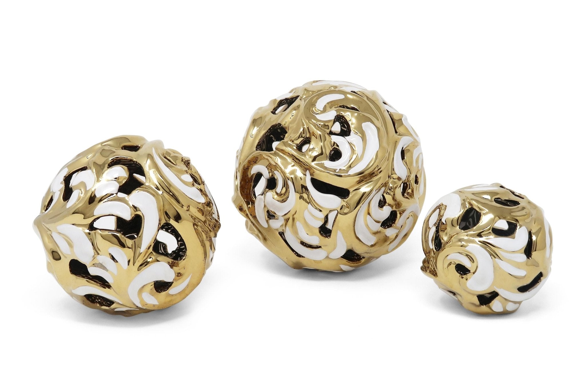 Gold and White Decorative Ceramic Orbs (Set of 3) - DiamondVale