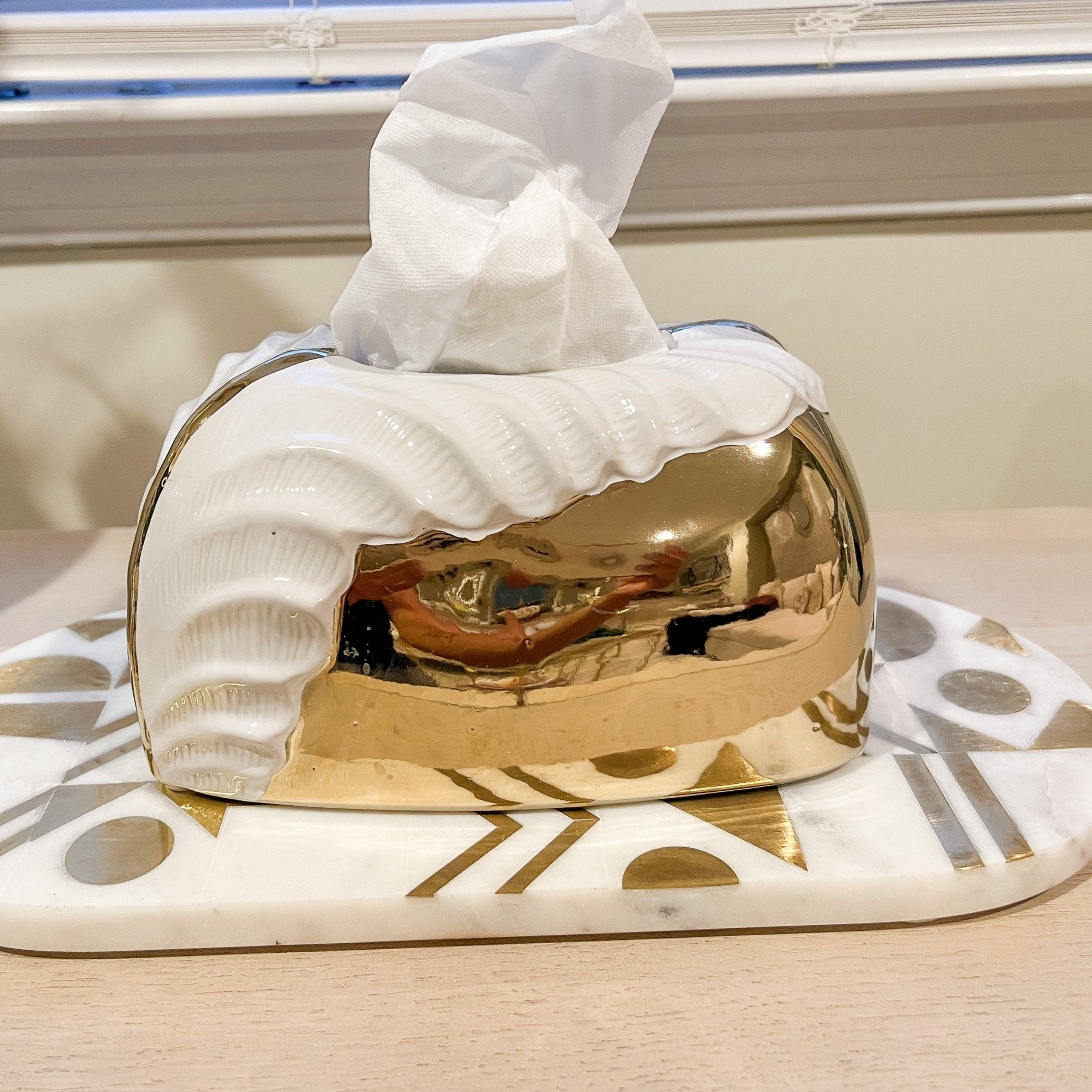 Gold and White Leaf Tissue Box Holder - DiamondValeDecor