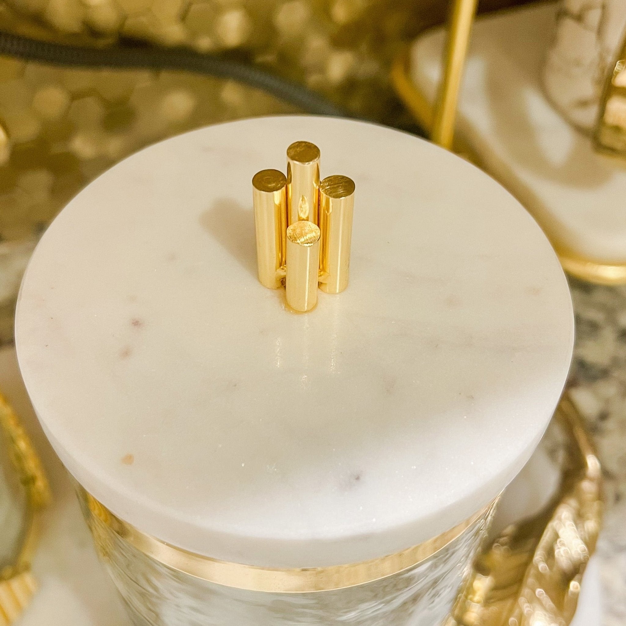 Gold Diamond and Marble Design Glass Canister with Lid (Set of 3) - DiamondValeDecor