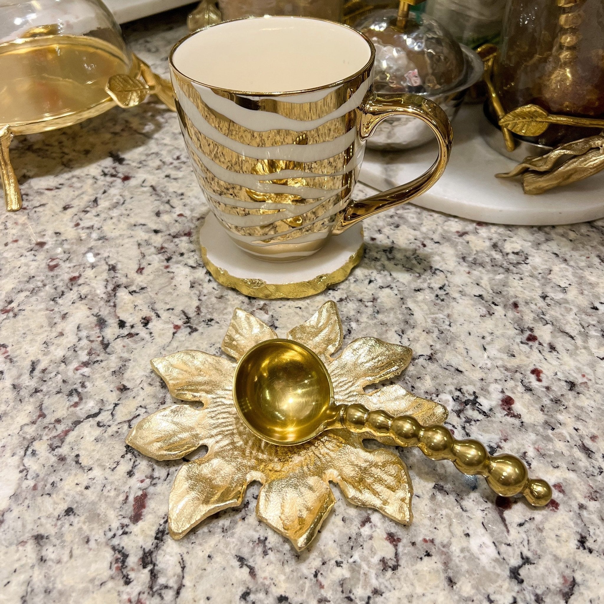 Gold Gilded Beaded Coffee Spoon - DiamondValeDecor