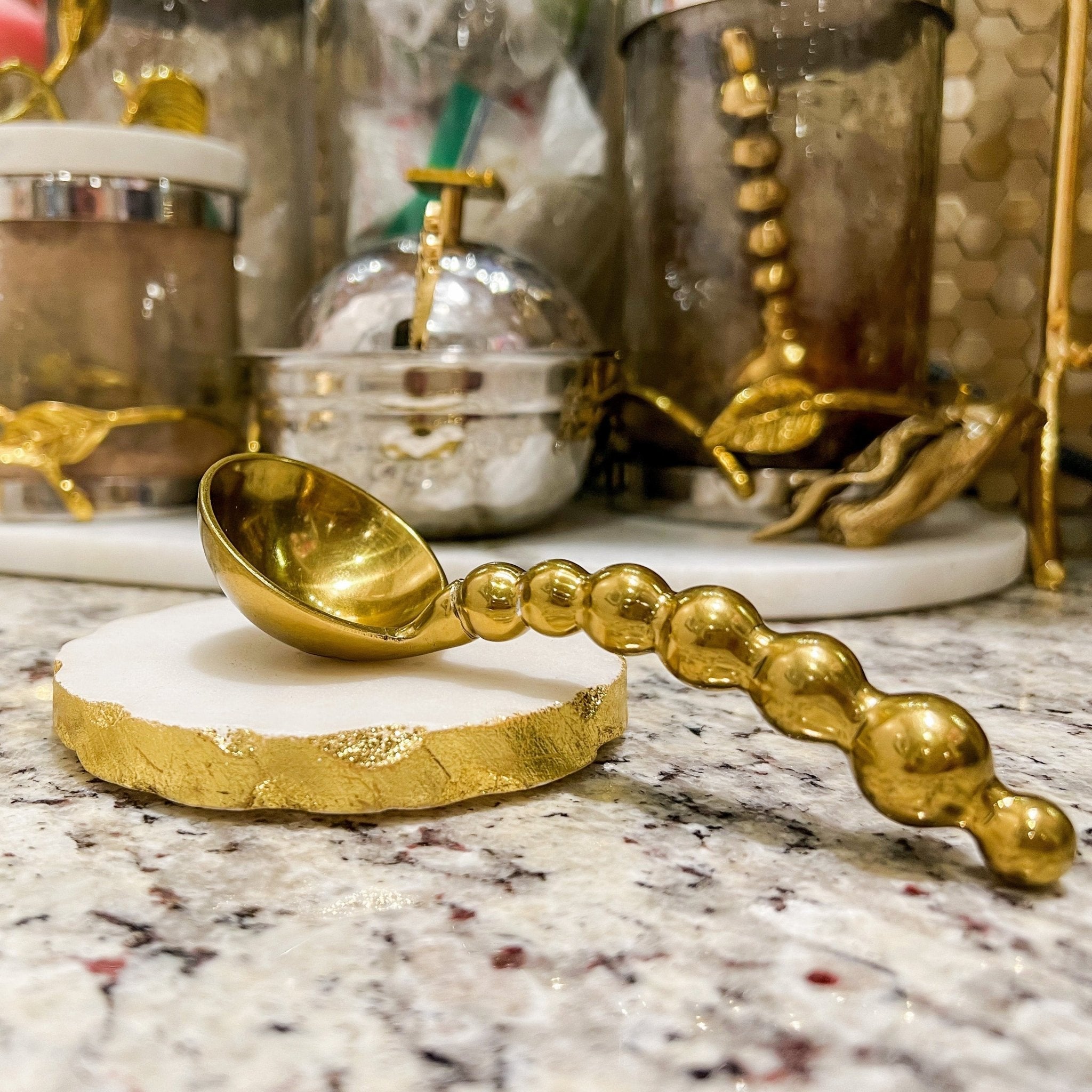 Gold Gilded Beaded Coffee Spoon - DiamondValeDecor