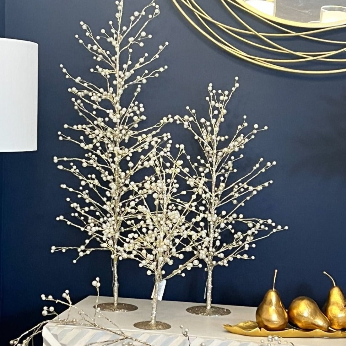 Gold Glittered with Pearl Christmas Tree (18", 24" 33") - DiamondValeDecor
