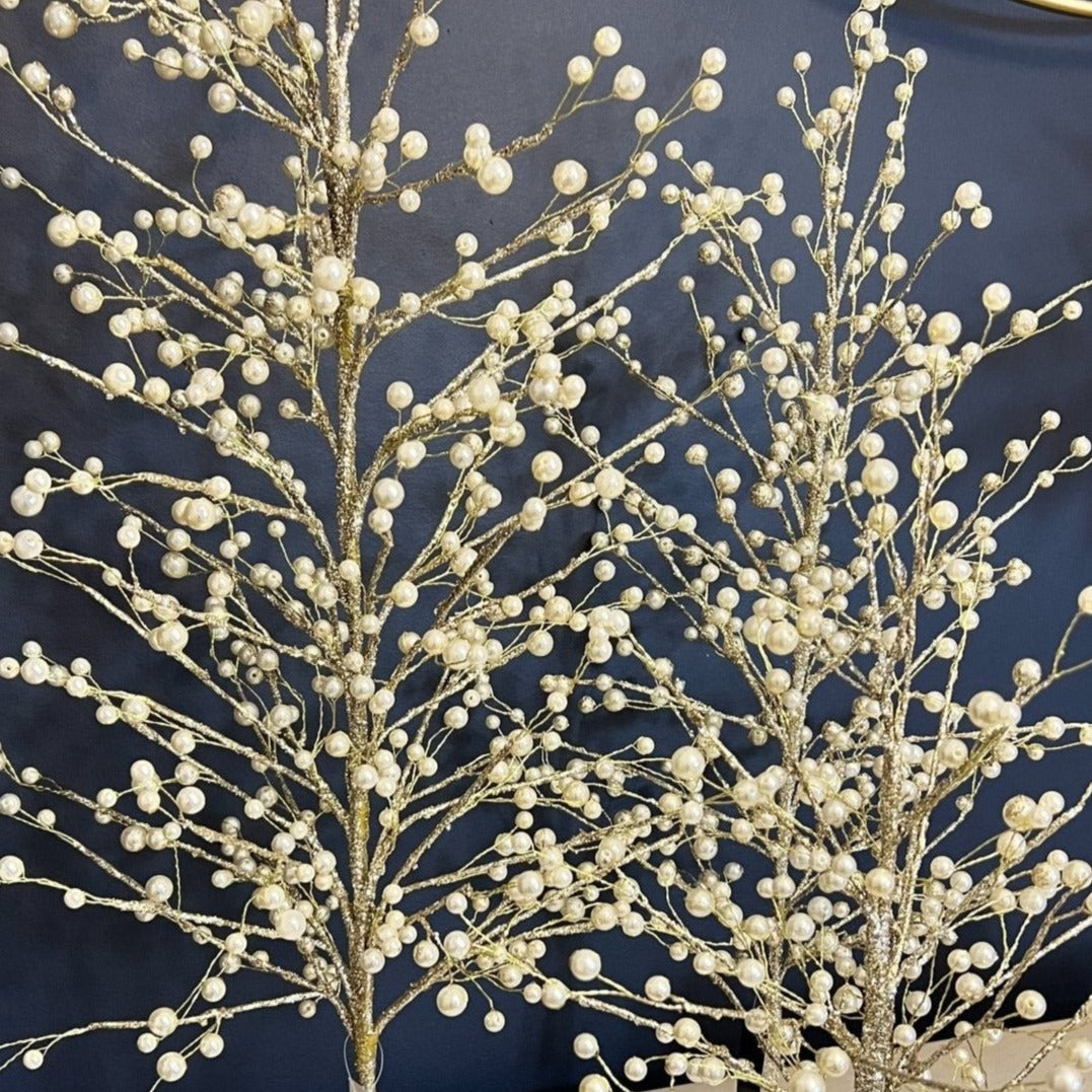 Gold Glittered with Pearl Christmas Tree (18", 24" 33") - DiamondValeDecor