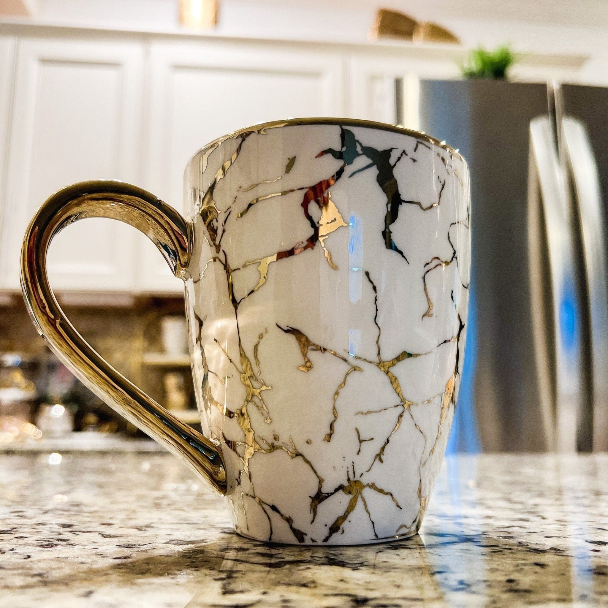 Gold Metallic Marble Pattern Print Coffee Mug (19oz) | Coffee Cup | Coffee Lovers Gift | Ceramic Mug | Glam Coffee | Gold Coffee - DiamondValeDecor