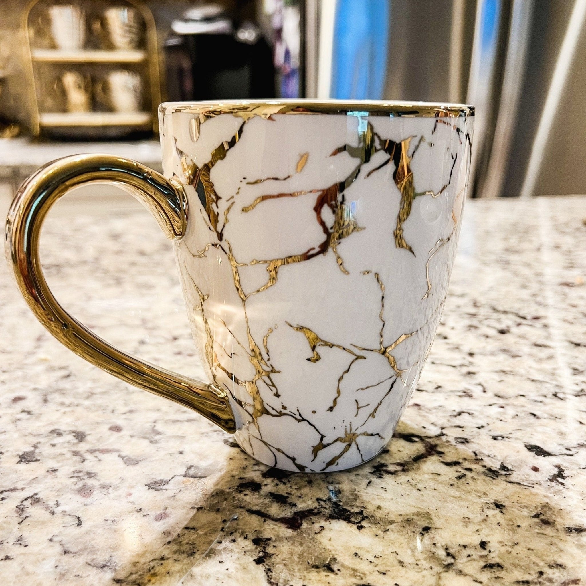 Gold Metallic Marble Pattern Print Coffee Mug (19oz) | Coffee Cup | Coffee Lovers Gift | Ceramic Mug | Glam Coffee | Gold Coffee - DiamondValeDecor