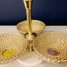 Gold Rope Triple Bowl Server with Marble Base (10.75") | Large Champagne Bowl | Decorative Tray | Large Brass Tray | Housewarming Gift - DiamondValeDecor