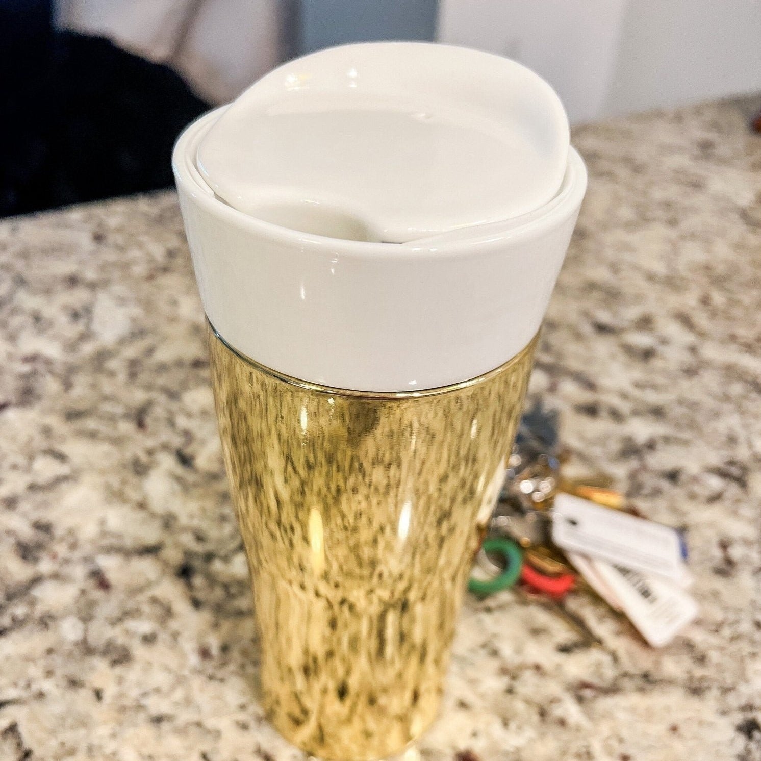Gold Travel Coffee Mug (12 oz) | Coffee Tumbler | Insulated Tumbler | Coffee Lovers Gift | Glam Coffee | Travel Mug with Porcelain Lid - DiamondValeDecor