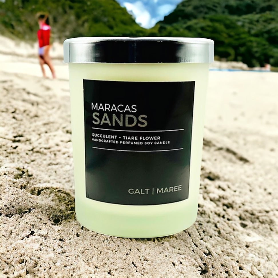 Handmade Soy Candle in Gardenia Musk Tuberose Cactus Scent | Maracas Sands (12.5 oz) - DiamondVale