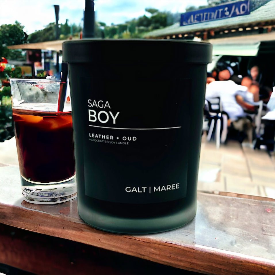 Handmade Soy Candle in Leather and Oud Scent | Saga Boy (12.5 oz) - DiamondVale