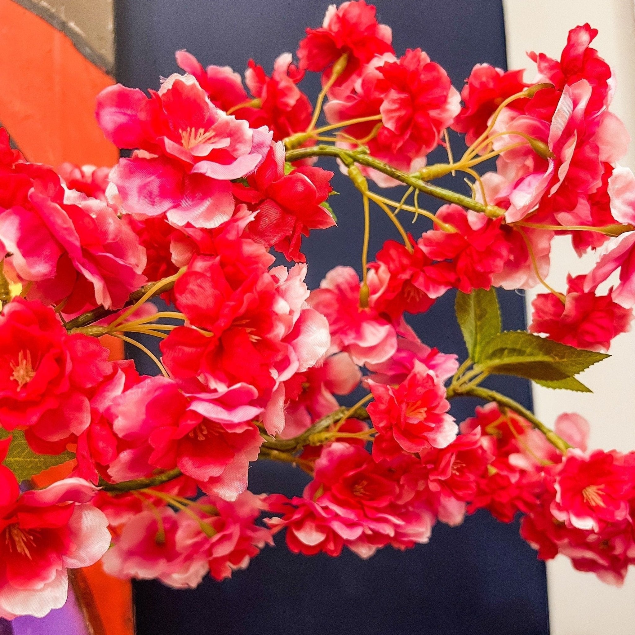 Hot Pink Cherry Blossom Flowers (31") | Faux Cherry Blossom Stems | Faux Floral Arrangement | Tall Flower | Artificial Flowers - DiamondValeDecor