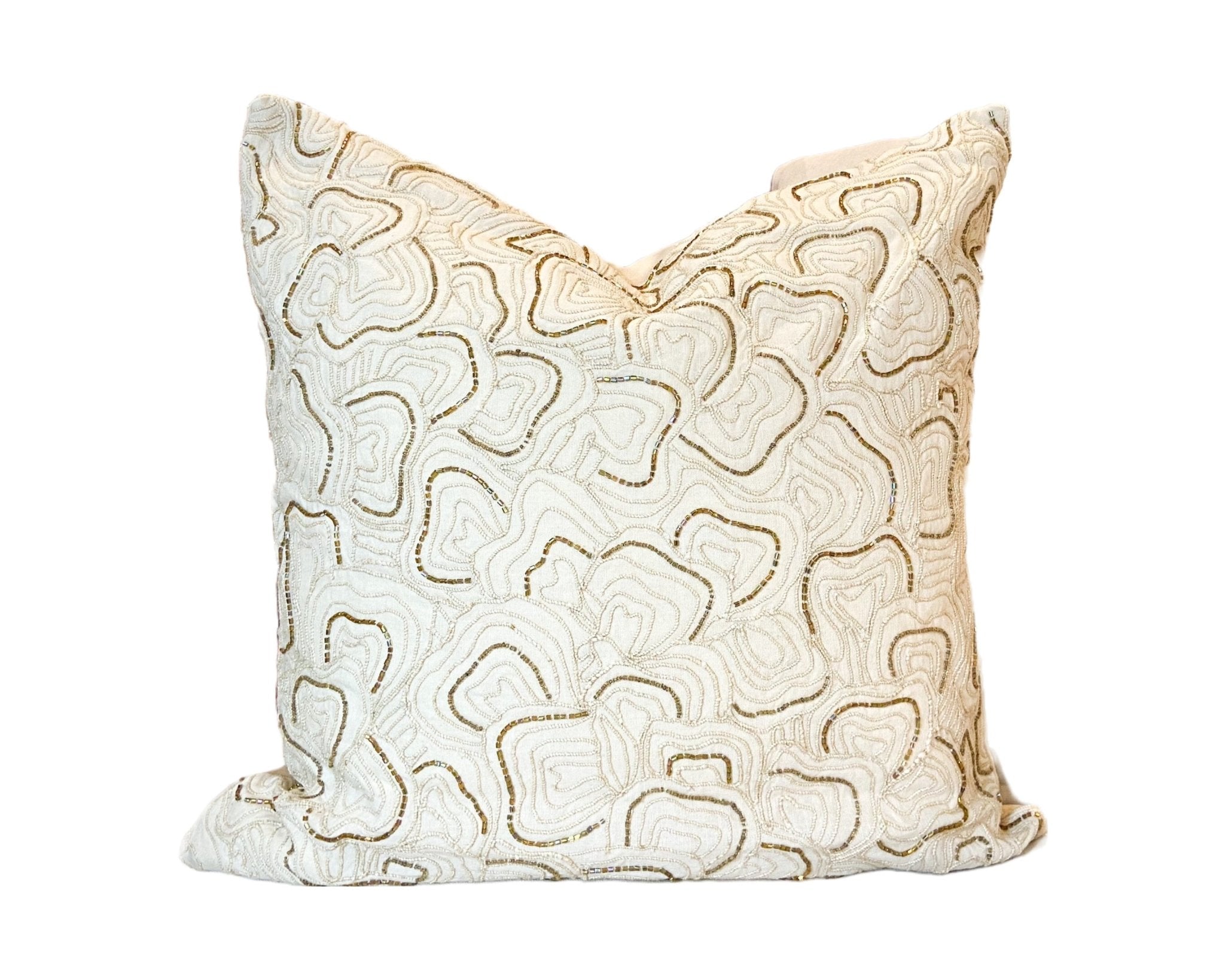 Ivory Beaded Velvet 20x20 Pillow Cover - DiamondVale