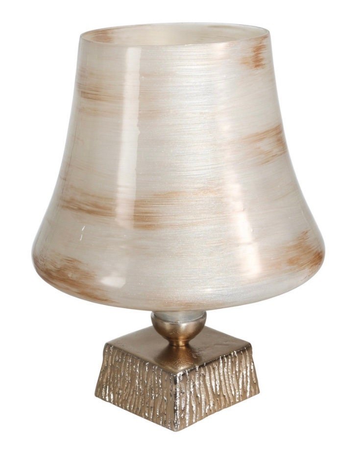 Ivory Glass Hurricane on Gold Stand (15") | Ivory Candleholder | Ivory Centerpiece | Decorative Centerpiece | Housewarming Gift - DiamondValeDecor