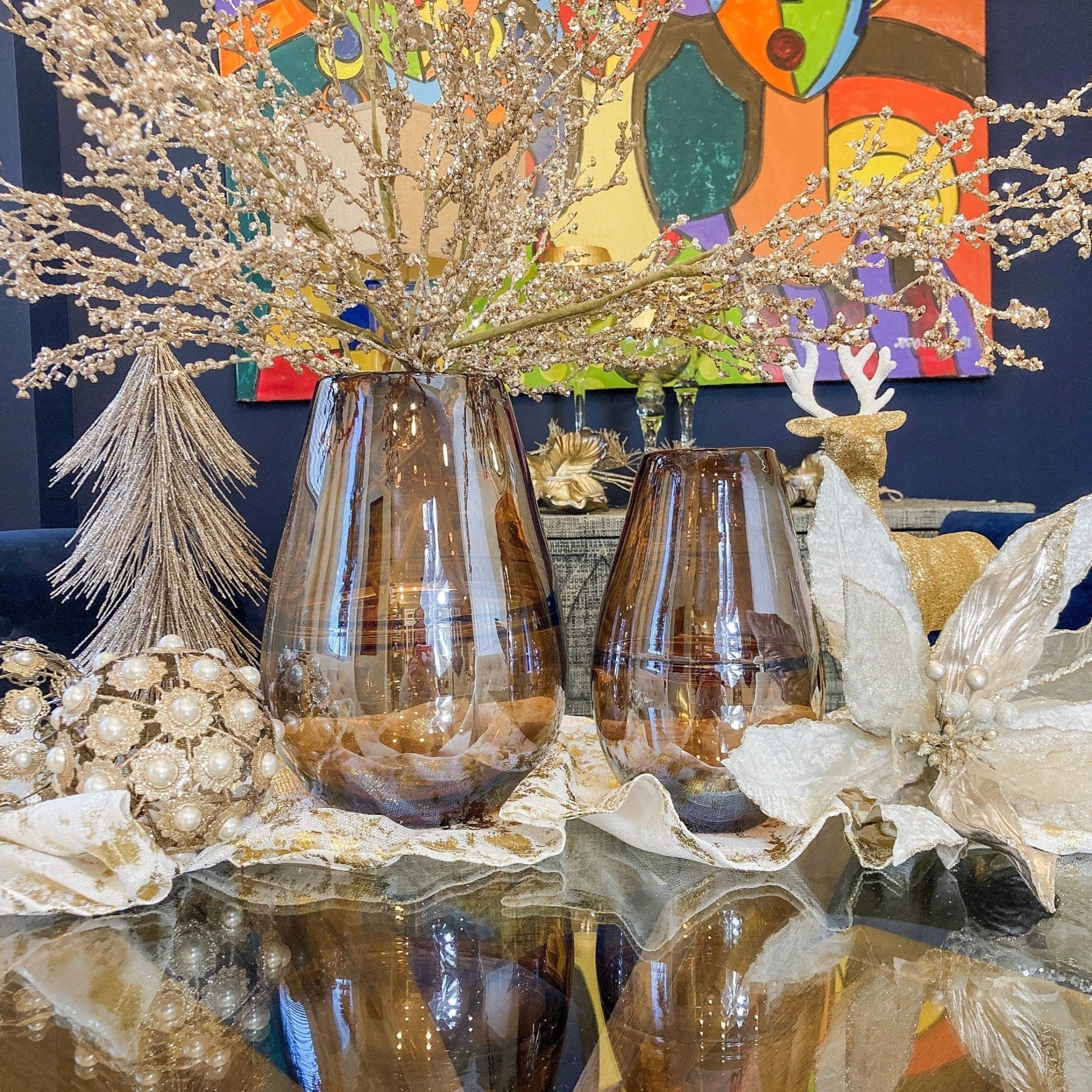 Large Glass Vase (2 sizes available - 9", 11") | Brown Bronze Vase | Glam Home | Dining Centerpiece | Gold Centerpiece | Housewarming Gift - DiamondValeDecor