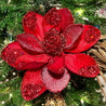 Large Red Beaded Velvet Magnolia Stem (29") - DiamondValeDecor