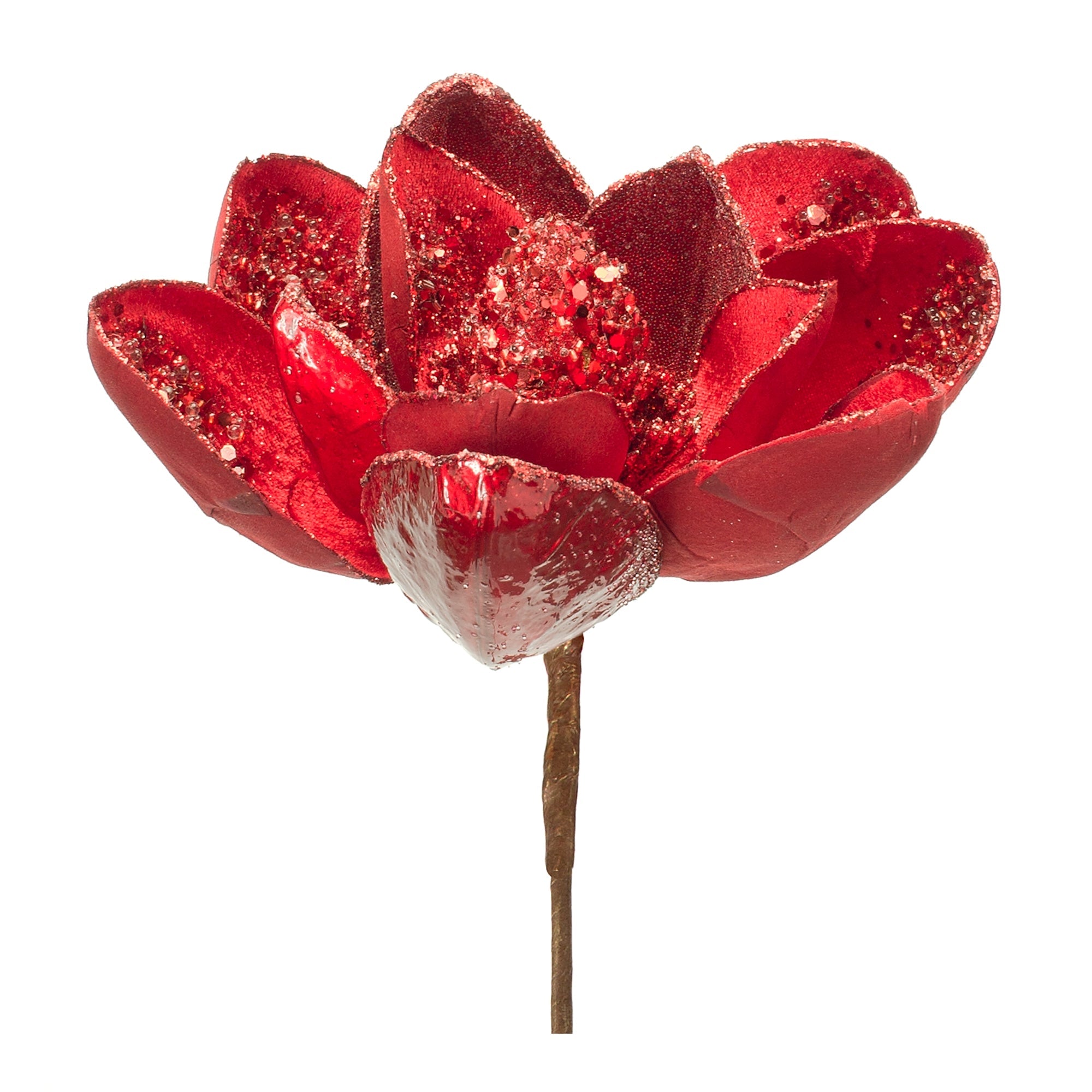Large Red Beaded Velvet Magnolia Stem (29") - DiamondValeDecor