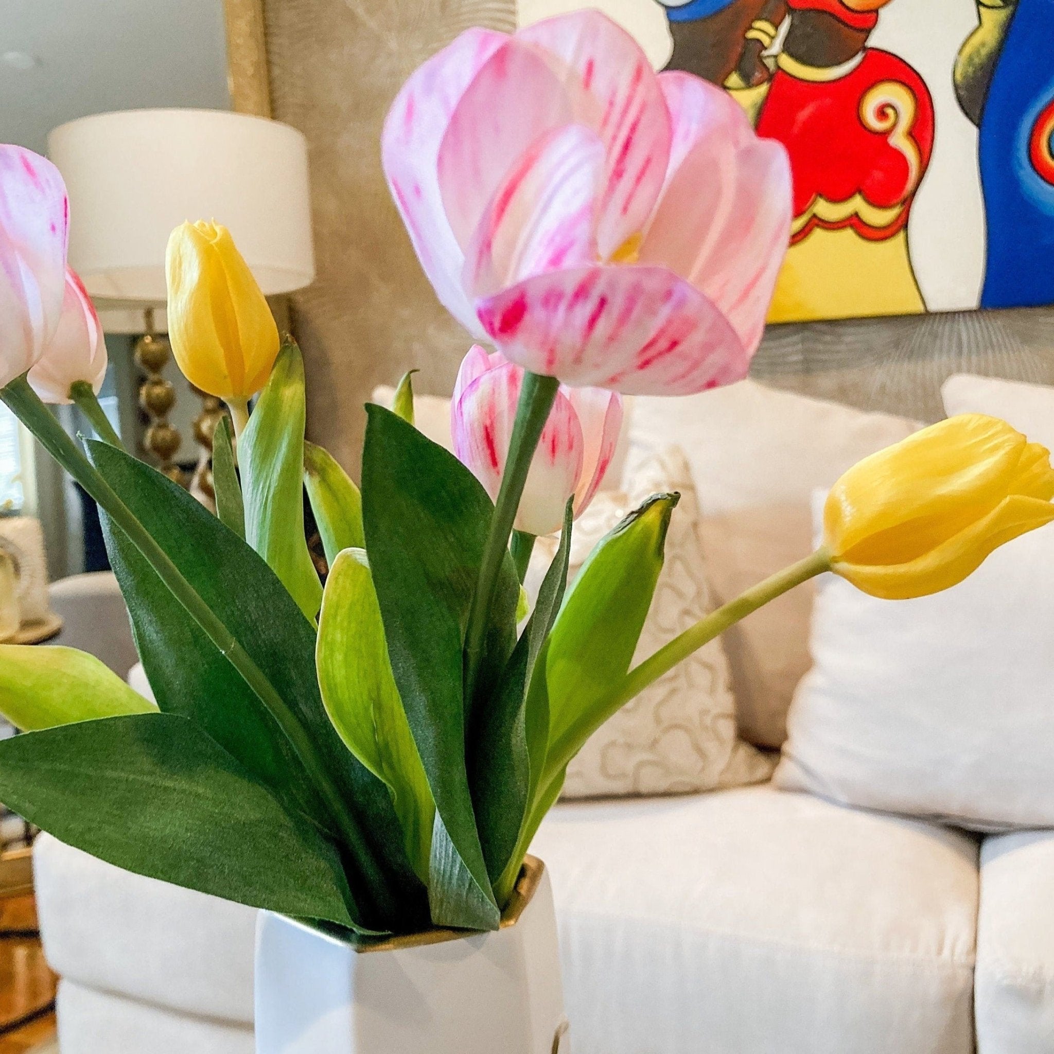 Light Pink Tulip Stems 14.5" (Set of 6) | Spring Flower Arrangement | Faux Spring Flowers | Artificial Flowers | Table Centerpiece - DiamondValeDecor