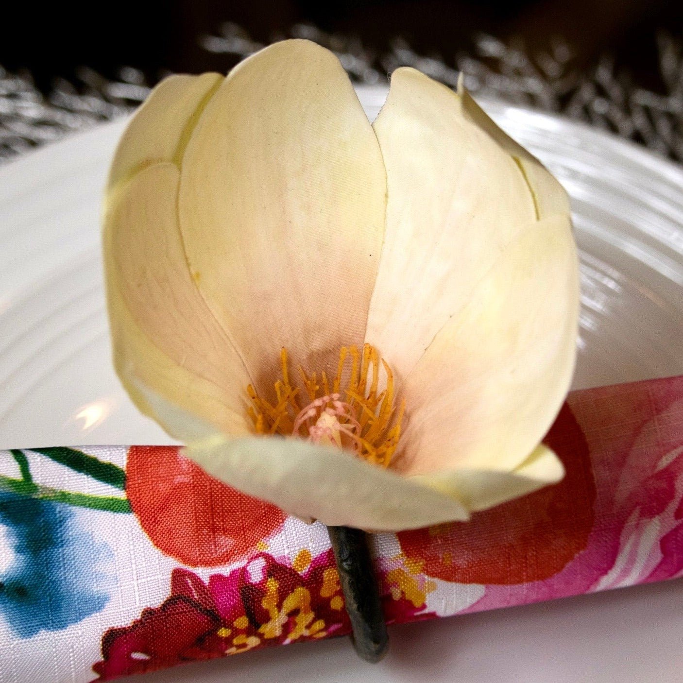 Magnolia Napkin Ring (6") - Set of 4 | Spring Summer Table Decor | Flower Napkin Ring - DiamondValeDecor