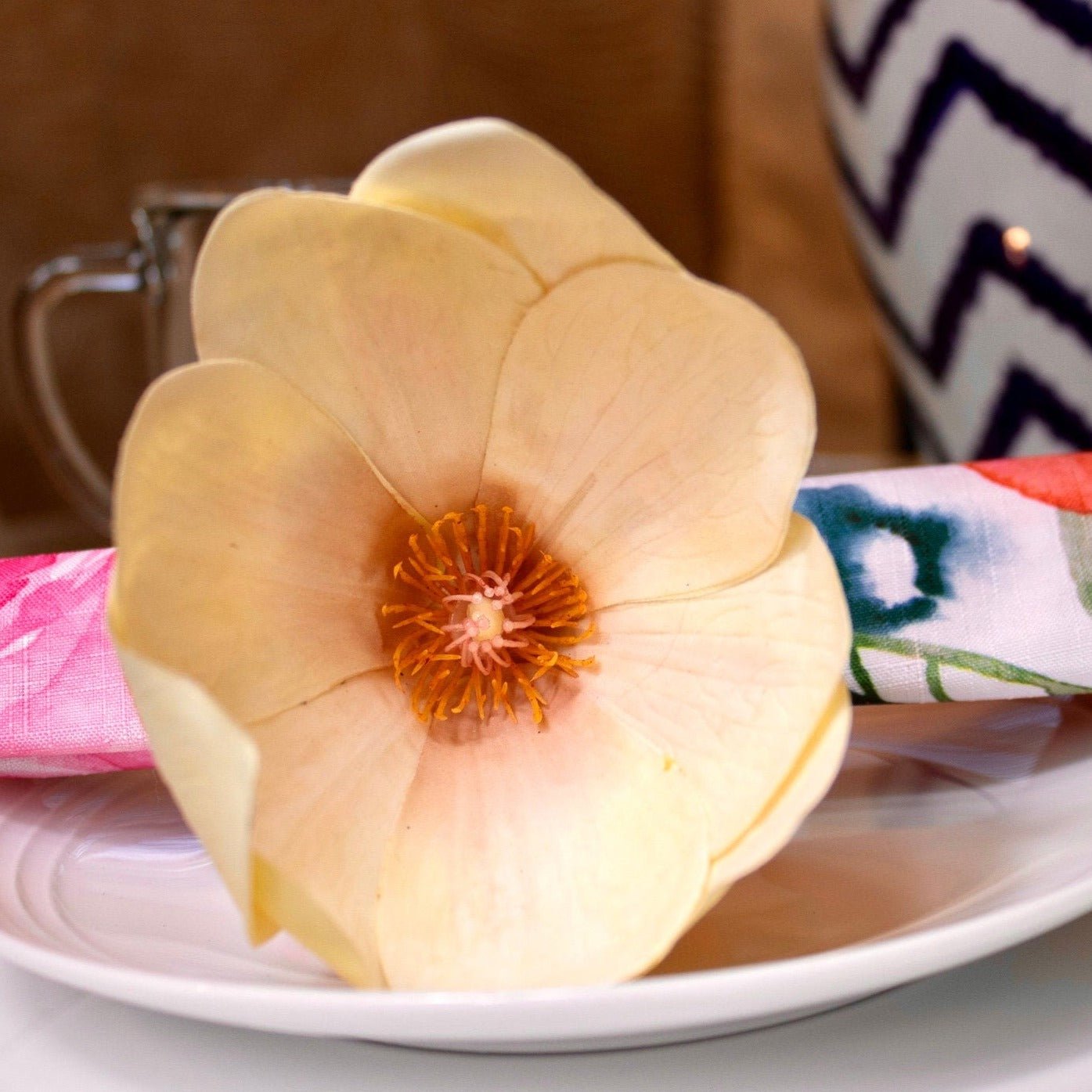Magnolia Napkin Ring (6") - Set of 4 | Spring Summer Table Decor | Flower Napkin Ring - DiamondValeDecor